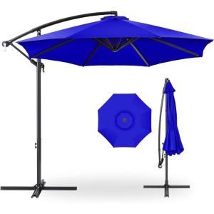 imageBest Choice Products 10ft Offset Hanging Market Patio Umbrella wEasy Tilt Adjustment Polyester Shade 8 Ribs for Backyard Poolside Lawn and GardenResort Blue