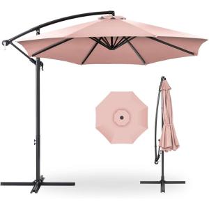 imageBest Choice Products 10ft Offset Hanging Market Patio Umbrella wEasy Tilt Adjustment Polyester Shade 8 Ribs for Backyard Poolside Lawn and GardenRose Quartz