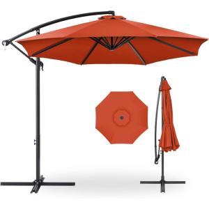 imageBest Choice Products 10ft Offset Hanging Market Patio Umbrella wEasy Tilt Adjustment Polyester Shade 8 Ribs for Backyard Poolside Lawn and GardenRust