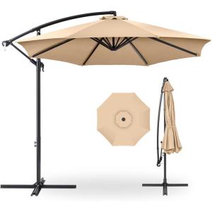 imageBest Choice Products 10ft Offset Hanging Market Patio Umbrella wEasy Tilt Adjustment Polyester Shade 8 Ribs for Backyard Poolside Lawn and GardenSand