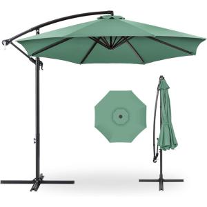 imageBest Choice Products 10ft Offset Hanging Market Patio Umbrella wEasy Tilt Adjustment Polyester Shade 8 Ribs for Backyard Poolside Lawn and GardenSeaglass
