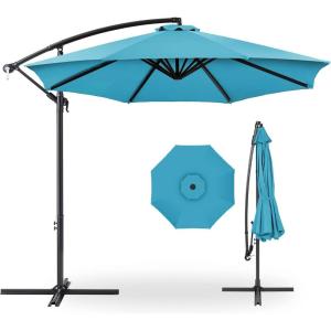 imageBest Choice Products 10ft Offset Hanging Market Patio Umbrella wEasy Tilt Adjustment Polyester Shade 8 Ribs for Backyard Poolside Lawn and GardenSky Blue