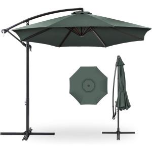 imageBest Choice Products 10ft Offset Hanging Market Patio Umbrella wEasy Tilt Adjustment Polyester Shade 8 Ribs for Backyard Poolside Lawn and GardenSlate