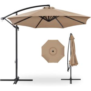 imageBest Choice Products 10ft Offset Hanging Market Patio Umbrella wEasy Tilt Adjustment Polyester Shade 8 Ribs for Backyard Poolside Lawn and GardenTan