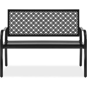 imageBest Choice Products Outdoor Bench 2Person Metal Steel Benches Furniture for Garden Patio Porch Entryway wGeometric Backrest 790lb Capacity  BlackBlack