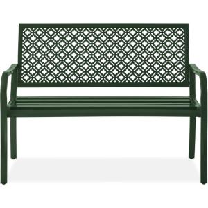 imageBest Choice Products Outdoor Bench 2Person Metal Steel Benches Furniture for Garden Patio Porch Entryway wGeometric Backrest 790lb Capacity  BlackDark Green