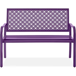 imageBest Choice Products Outdoor Bench 2Person Metal Steel Benches Furniture for Garden Patio Porch Entryway wGeometric Backrest 790lb Capacity  BlackDark Purple