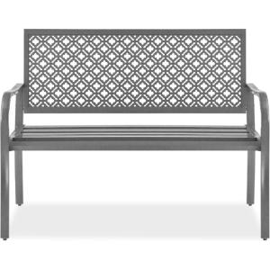 imageBest Choice Products Outdoor Bench 2Person Metal Steel Benches Furniture for Garden Patio Porch Entryway wGeometric Backrest 790lb Capacity  BlackGrey
