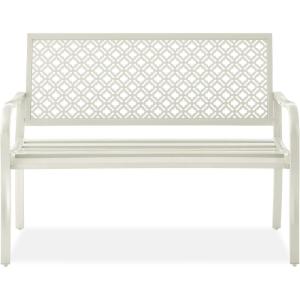 imageBest Choice Products Outdoor Bench 2Person Metal Steel Benches Furniture for Garden Patio Porch Entryway wGeometric Backrest 790lb Capacity  BlackIvory