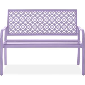 imageBest Choice Products Outdoor Bench 2Person Metal Steel Benches Furniture for Garden Patio Porch Entryway wGeometric Backrest 790lb Capacity  BlackLavender