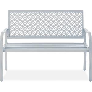 imageBest Choice Products Outdoor Bench 2Person Metal Steel Benches Furniture for Garden Patio Porch Entryway wGeometric Backrest 790lb Capacity  BlackLight Gray