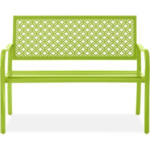 imageBest Choice Products Outdoor Bench 2Person Metal Steel Benches Furniture for Garden Patio Porch Entryway wGeometric Backrest 790lb Capacity  BlackLime Green