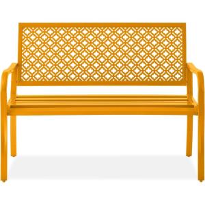 imageBest Choice Products Outdoor Bench 2Person Metal Steel Benches Furniture for Garden Patio Porch Entryway wGeometric Backrest 790lb Capacity  BlackMarigold