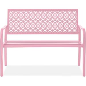 imageBest Choice Products Outdoor Bench 2Person Metal Steel Benches Furniture for Garden Patio Porch Entryway wGeometric Backrest 790lb Capacity  BlackPink