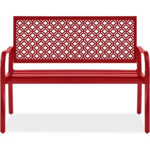 imageBest Choice Products Outdoor Bench 2Person Metal Steel Benches Furniture for Garden Patio Porch Entryway wGeometric Backrest 790lb Capacity  BlackRose Red
