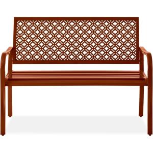 imageBest Choice Products Outdoor Bench 2Person Metal Steel Benches Furniture for Garden Patio Porch Entryway wGeometric Backrest 790lb Capacity  BlackRust