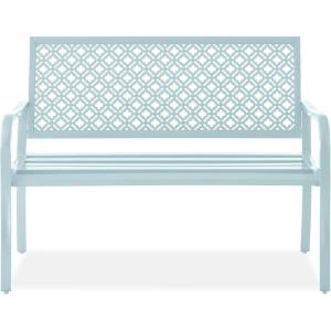 imageBest Choice Products Outdoor Bench 2Person Metal Steel Benches Furniture for Garden Patio Porch Entryway wGeometric Backrest 790lb Capacity  BlackSky Blue