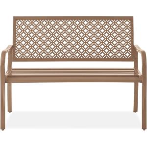 imageBest Choice Products Outdoor Bench 2Person Metal Steel Benches Furniture for Garden Patio Porch Entryway wGeometric Backrest 790lb Capacity  BlackTaupe