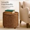 imageBest Choice Products 17quot Round Storage Ottoman WLid Handwoven Water Hyacinth Footstool Footrest wWooden Legs Accent Side Table Storage Container Plant Stand  ChestnutChestnut