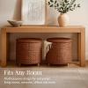 imageBest Choice Products 17quot Round Storage Ottoman WLid Handwoven Water Hyacinth Footstool Footrest wWooden Legs Accent Side Table Storage Container Plant Stand  ChestnutChestnut