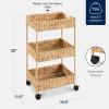 imageBest Choice Products 3Tier Water Hyacinth Rolling Nursery Caddy wWheels Utility Cart Storage Organization for Bathroom Craft Room Laundry Room ChestnutNatural