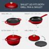 imageBest Choice Products 6Piece Enameled Cast Iron Cookware Set 6QT Dutch Oven WLid 2QT Skillet WLid Grill Pan ampamp Grill Press NonStick Heavy Duty  SageRed