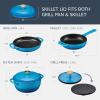imageBest Choice Products 6Piece Enameled Cast Iron Cookware Set 6QT Dutch Oven WLid 2QT Skillet WLid Grill Pan ampamp Grill Press NonStick Heavy Duty  SageBlue