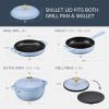 imageBest Choice Products 6Piece Enameled Cast Iron Cookware Set 6QT Dutch Oven WLid 2QT Skillet WLid Grill Pan ampamp Grill Press NonStick Heavy Duty  SageCornflower