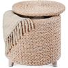 imageBest Choice Products 17quot Round Storage Ottoman WLid Handwoven Water Hyacinth Footstool Footrest wWooden Legs Accent Side Table Storage Container Plant Stand  ChestnutTransparent White