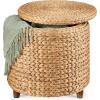 imageBest Choice Products 17quot Round Storage Ottoman WLid Handwoven Water Hyacinth Footstool Footrest wWooden Legs Accent Side Table Storage Container Plant Stand  ChestnutNatural