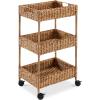 imageBest Choice Products 3Tier Water Hyacinth Rolling Nursery Caddy wWheels Utility Cart Storage Organization for Bathroom Craft Room Laundry Room ChestnutChestnut