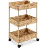 imageBest Choice Products 3Tier Water Hyacinth Rolling Nursery Caddy wWheels Utility Cart Storage Organization for Bathroom Craft Room Laundry Room ChestnutNatural