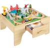imageBest Choice Products 56 Piece Wooden Train Table Set for Kids 32quotx2325quotx15quot MultiActivity Table with Toy Storage Drawer ampamp Reversible Top  NaturalNatural