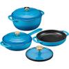 imageBest Choice Products 6Piece Enameled Cast Iron Cookware Set 6QT Dutch Oven WLid 2QT Skillet WLid Grill Pan ampamp Grill Press NonStick Heavy Duty  SageBlue
