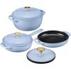 imageBest Choice Products 6Piece Enameled Cast Iron Cookware Set 6QT Dutch Oven WLid 2QT Skillet WLid Grill Pan ampamp Grill Press NonStick Heavy Duty  SageCornflower
