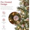 imageBest Choice Products 6ft Prelit Pencil Christmas Tree Partially Flocked ampamp Frosted Slim Holiday Tree Decoration Skinny Xmas Tree 250 Lights 618 Frosted Tips 50 Pine Cones Foldable StandFrosted Green Spruce