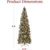 imageBest Choice Products 6ft Prelit Pencil Christmas Tree Partially Flocked ampamp Frosted Slim Holiday Tree Decoration Skinny Xmas Tree 250 Lights 618 Frosted Tips 50 Pine Cones Foldable StandFrosted Green Spruce