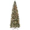 imageBest Choice Products 6ft Prelit Pencil Christmas Tree Partially Flocked ampamp Frosted Slim Holiday Tree Decoration Skinny Xmas Tree 250 Lights 618 Frosted Tips 50 Pine Cones Foldable StandFrosted Green Spruce