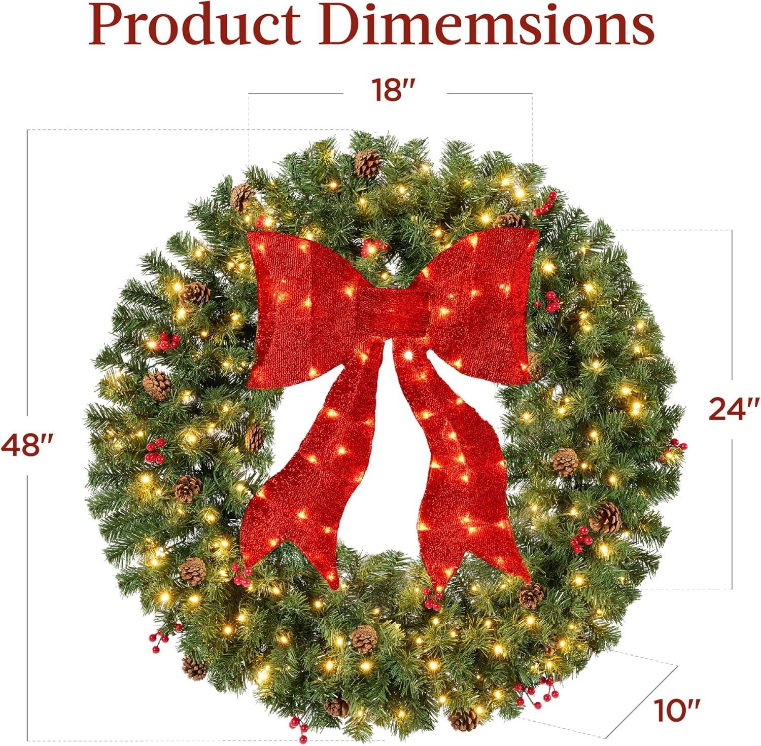 imageBest Choice Products 36in PreLit Christmas Wreath wBerries ampamp Pinecones Large Artificial IndoorOutdoor Decor for Door Mantel wRed Bow PluginDecorated
