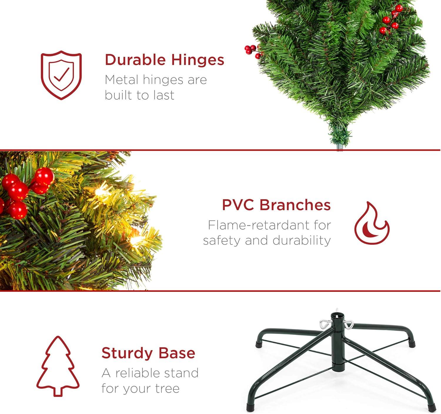 imageBest Choice Products 6ft PreLit Spruce Pencil Christmas Tree PreDecorated for Home Office Party Holiday Decoration w 618 Tips 250 Lights Pine Cones Metal Hinges ampamp Base  Green75ft