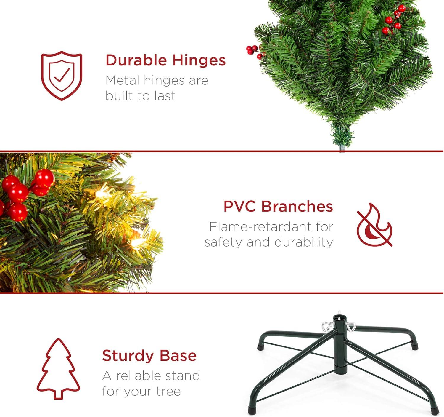 imageBest Choice Products 6ft PreLit Spruce Pencil Christmas Tree PreDecorated for Home Office Party Holiday Decoration w 618 Tips 250 Lights Pine Cones Metal Hinges ampamp Base  Green12ft