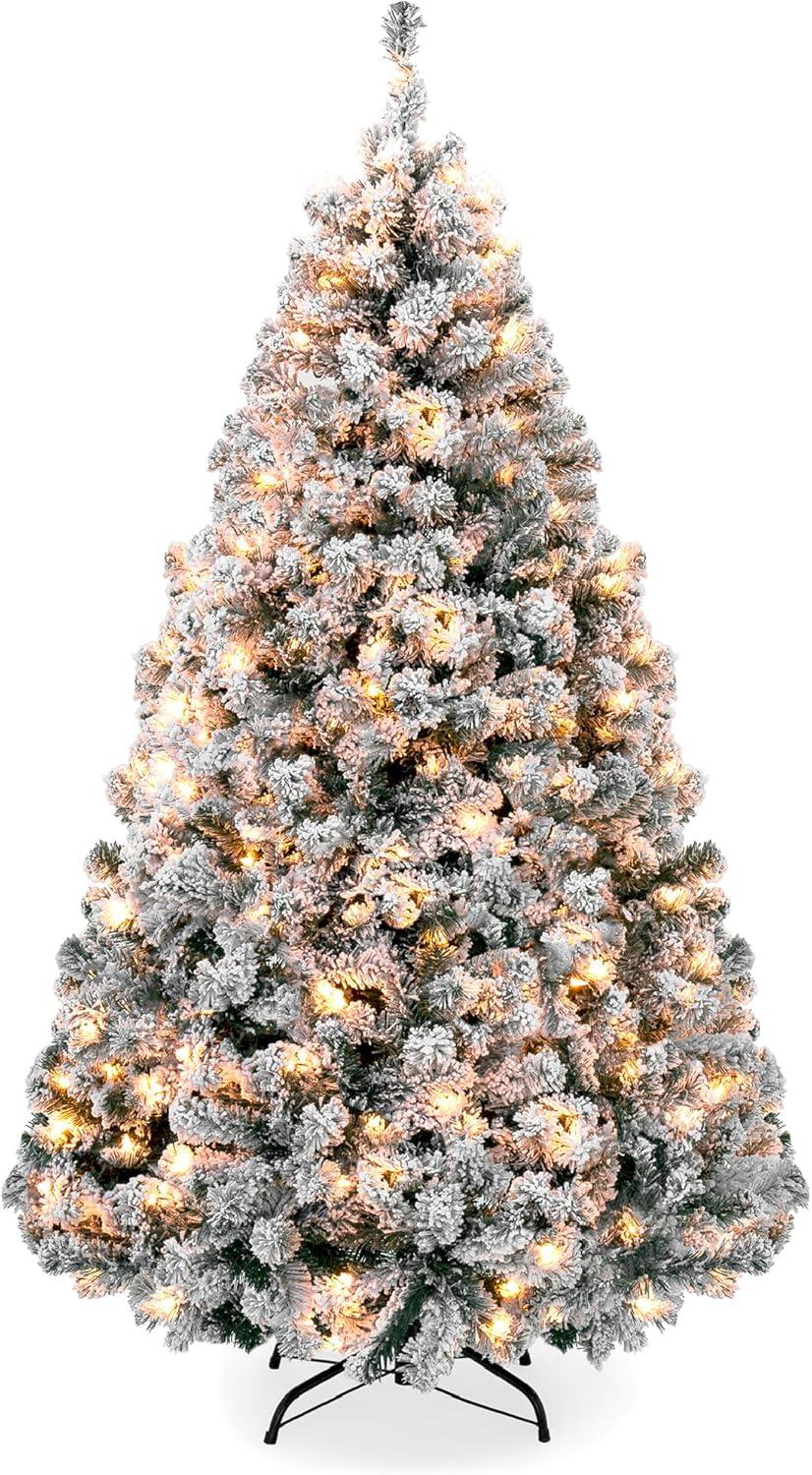 imageBest Choice Products Artificial Flocked Christmas Tree 6ft Premium PreLit Colorful Pine Holiday Dcor w250 Twinkle Lights Metal Base  Baby BlueGreen