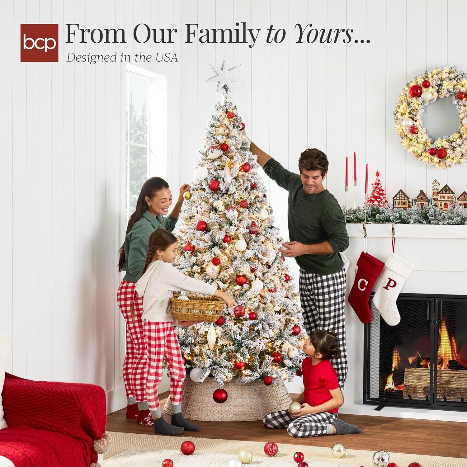 imageBest Choice Products Artificial Flocked Christmas Tree 6ft Premium PreLit Colorful Pine Holiday Dcor w250 Twinkle Lights Metal Base  Baby BlueGreen