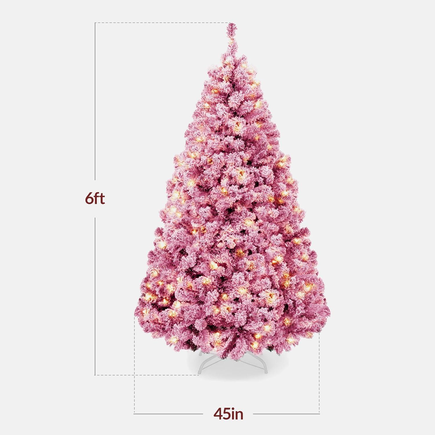imageBest Choice Products Artificial Flocked Christmas Tree 6ft Premium PreLit Colorful Pine Holiday Dcor w250 Twinkle Lights Metal Base  Baby BluePink