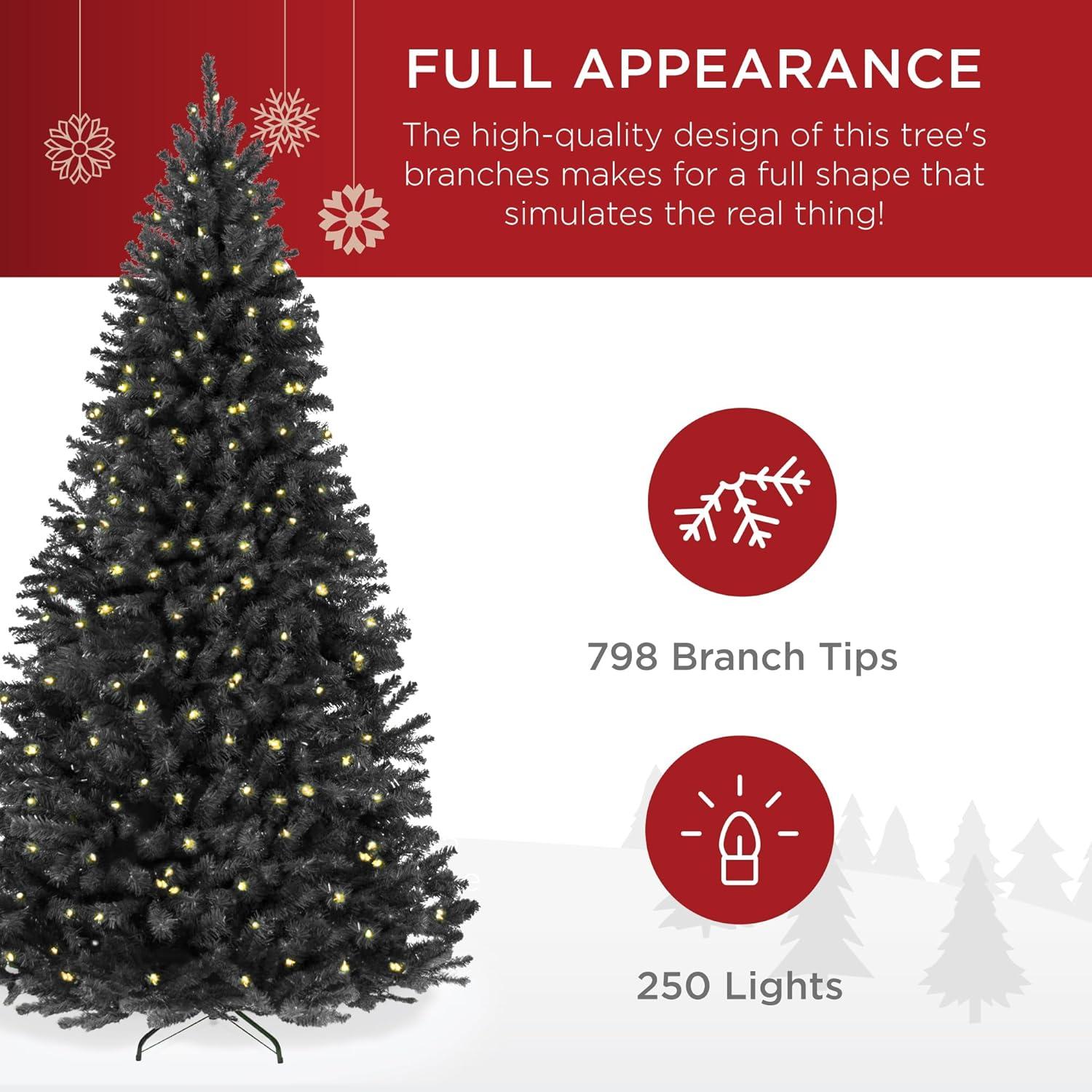imageBest Choice Products Artificial Frosted Christmas Tree 6ft Premium PreLit Realistic Spruce Holiday Dcor wDense Branches Metal Base  Blue SpruceBlack Spruce
