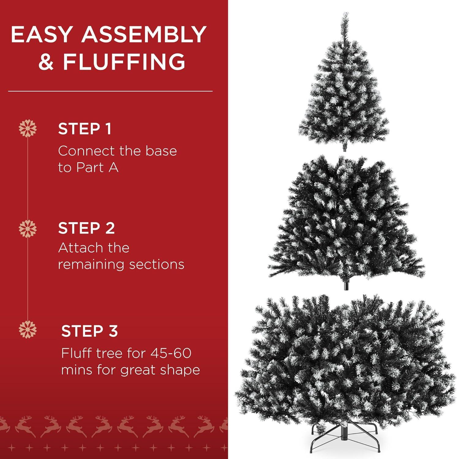 imageBest Choice Products Artificial Frosted Christmas Tree 6ft Premium PreLit Realistic Spruce Holiday Dcor wDense Branches Metal Base  Blue SpruceBlack Spruce  Frosted