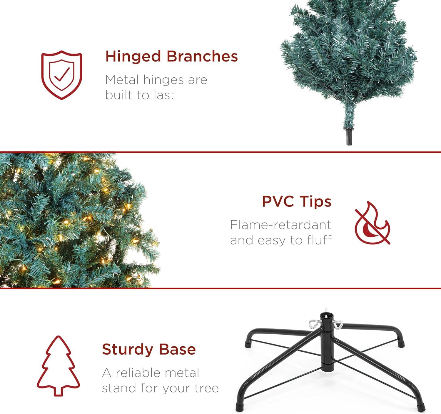 imageBest Choice Products Artificial Frosted Christmas Tree 6ft Premium PreLit Realistic Spruce Holiday Dcor wDense Branches Metal Base  Blue SpruceBlue Spruce