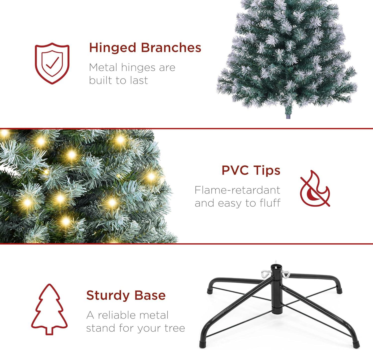 imageBest Choice Products Artificial Frosted Christmas Tree 6ft Premium PreLit Realistic Spruce Holiday Dcor wDense Branches Metal Base  Blue SpruceBlue Spruce  Frosted