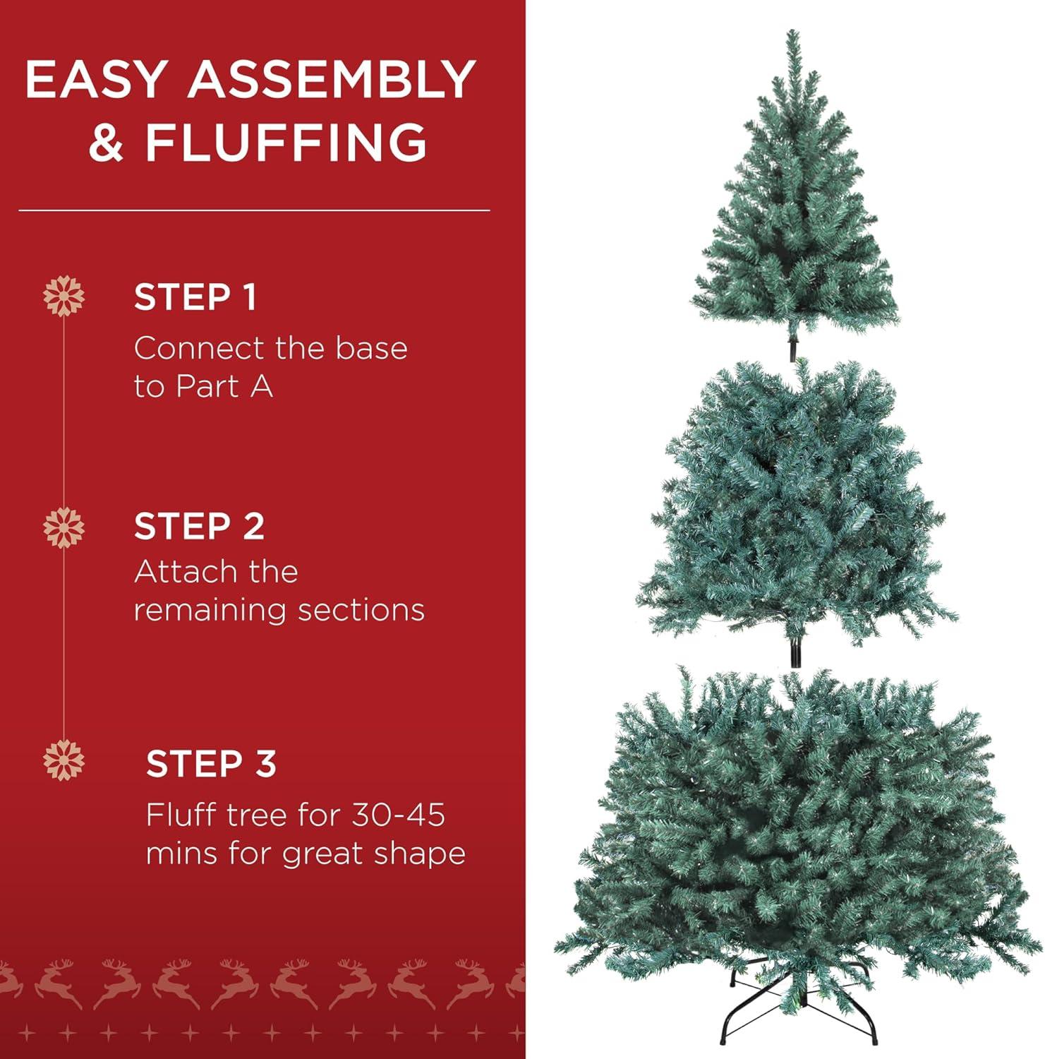 imageBest Choice Products Artificial Frosted Christmas Tree 6ft Premium PreLit Realistic Spruce Holiday Dcor wDense Branches Metal Base  Blue SpruceBlue Spruce