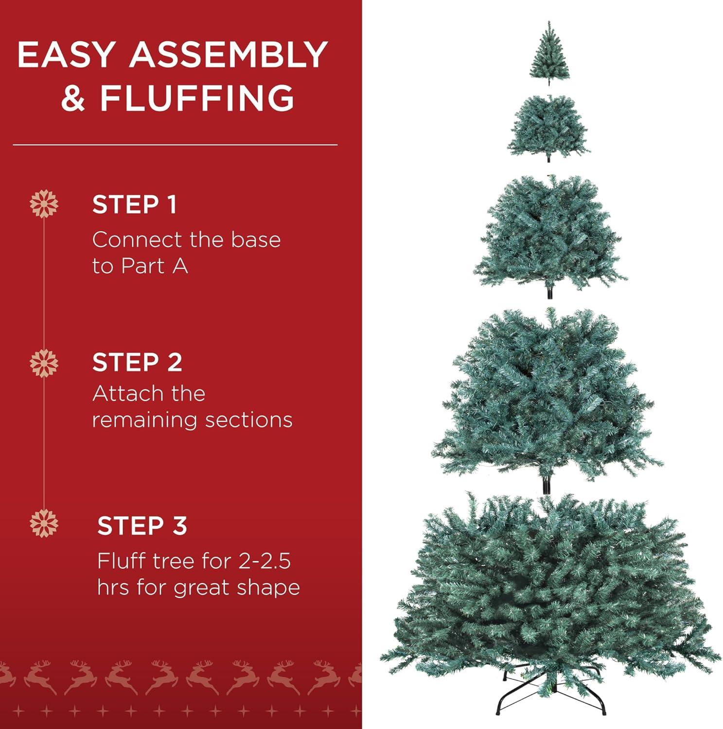 imageBest Choice Products Artificial Frosted Christmas Tree 6ft Premium PreLit Realistic Spruce Holiday Dcor wDense Branches Metal Base  Blue SpruceBlue Spruce